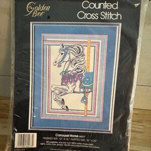 Golden Bee Carousel Horse Counted Cross Stitch 60277 Sealed New Old Stock Vtg
